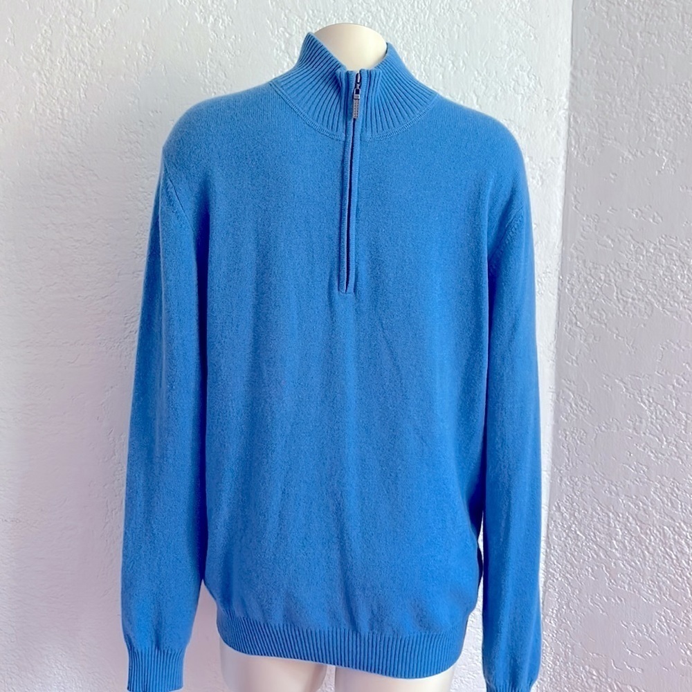 Kinross 100% Cashmere 1/4 Zip Mock Neck Stonewash Blue Sweater MED - Picture 3 of 13